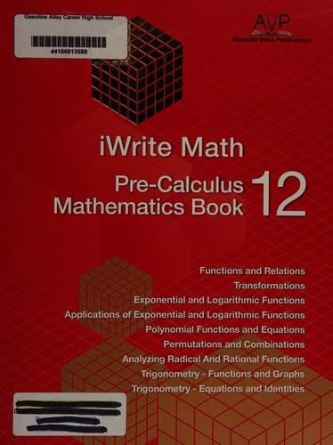 Portada de IWrite math pre-calculus mathematics 12 book