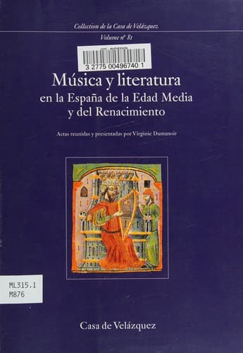 Portada de Música y literatura en la España de la Edad Media y del Renacimiento