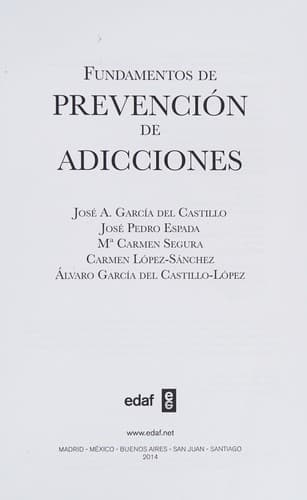 Portada de Fundamentos de prevenció̤n de adicciones