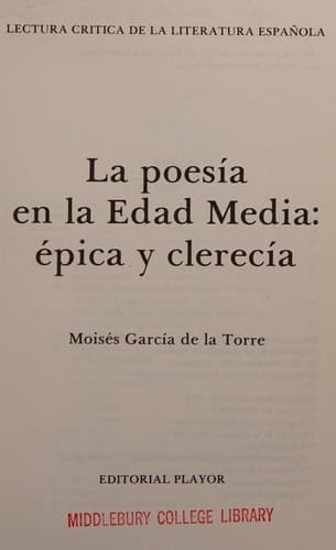 Portada de La poesía en la Edad Media, épica y clerecía