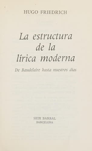 Portada de La estructura de la lírica moderna, de Baudelaire hasta nuestros días