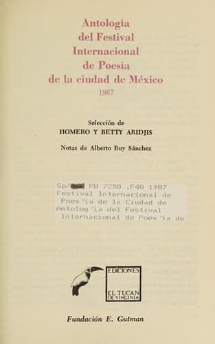 Portada de Antología del Festival Internacional de Poesía de la Ciudad de México 1987