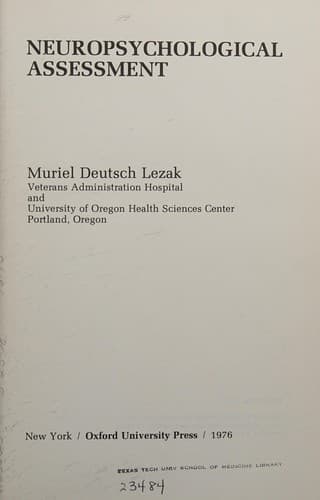 Portada de Neuropsychological assessment