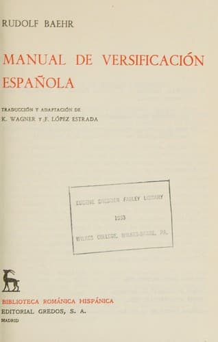 Portada de Manual De Versificacion Española (Brh. Manuales)