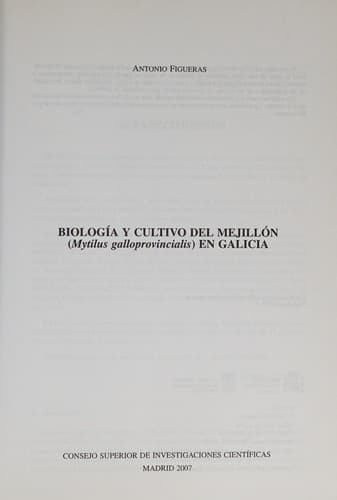 Portada de Biología y cultivo del mejillón (Mytilus galloprovincialis) en Galicia