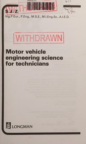 Portada de Motor vehicle engineering science for technicians, level 2