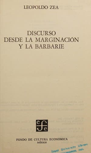 Portada de Discurso desde la marginación y la barbarie