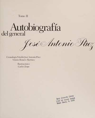 Portada de Autobiografía del general José Antonio Páez