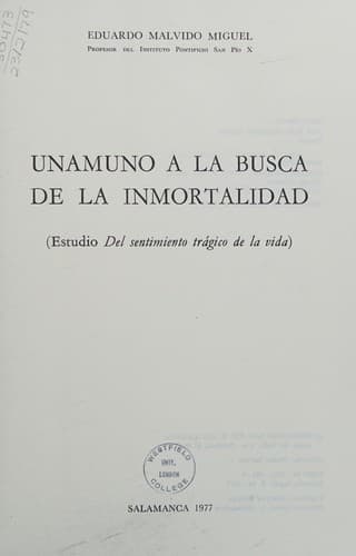 Portada de Unamuno a la busca de la inmortalidad