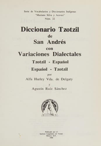 Portada de Diccionario tzotzil de San Andrés con variaciones dialectales