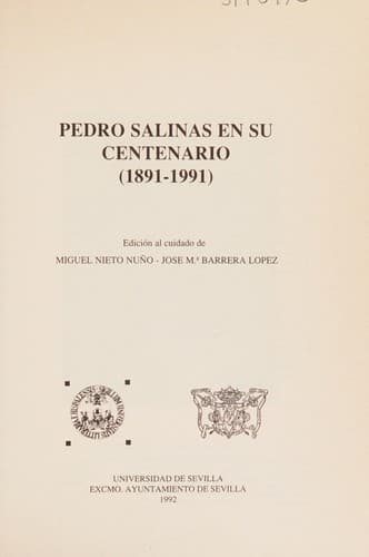 Portada de Pedro Salinas en su centenario (1891-1991)