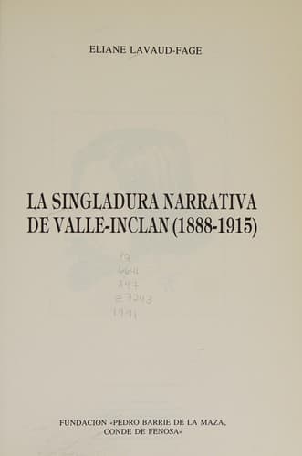 Portada de La singladura narrativa de Valle-Inclán (1888-1915)