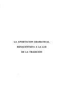 Portada de La aportación gramatical renacentista a la luz de la tradición