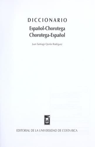 Portada de Diccionario español-chorotega, chorotega-español