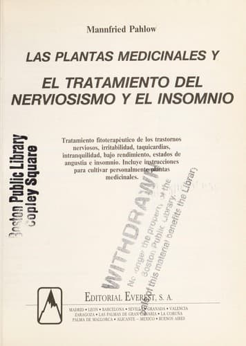 Portada de El Tratamamiento Del Nerviosismo E Insomnio