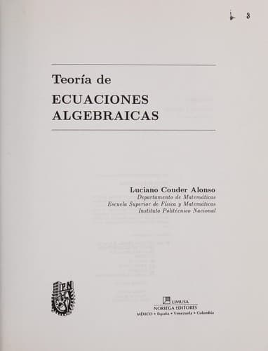 Portada de Teora de ecuaciones algebraicas