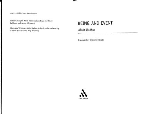 Portada de Being and event