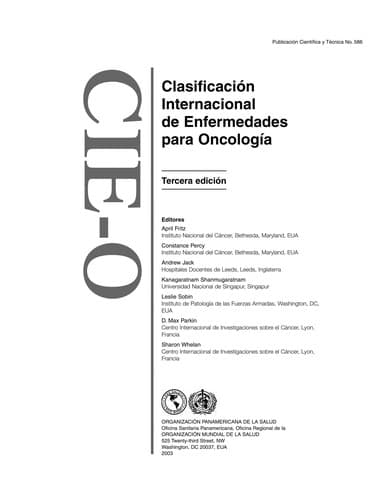 Portada de Clasificación Internacional de Enfermedades para Oncología (CIE-O) 3a. ed