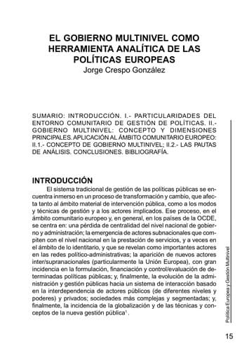 Portada de Politica Europea y Gestion Multinivel