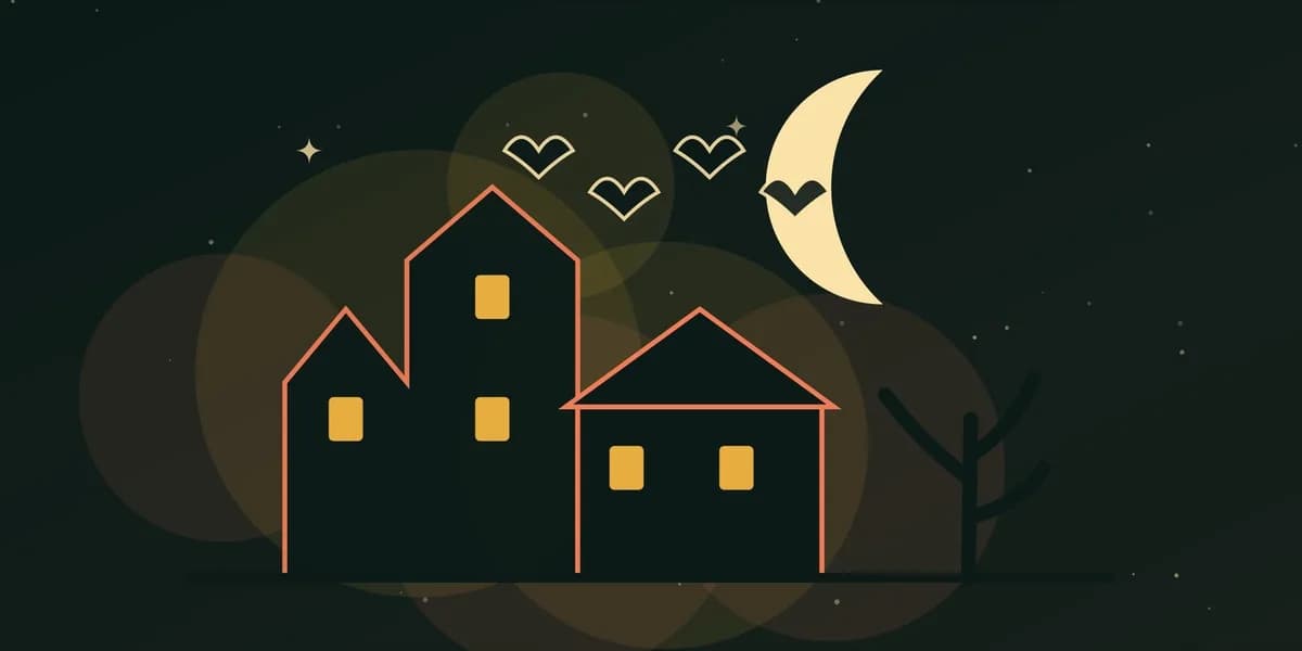 Ilustración de una casa encantada bajo la luna