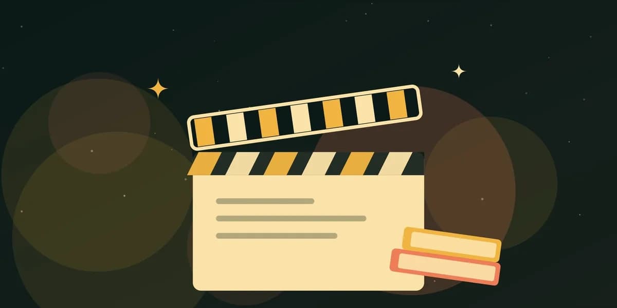 Ilustración de una claqueta de cine junto a un libro