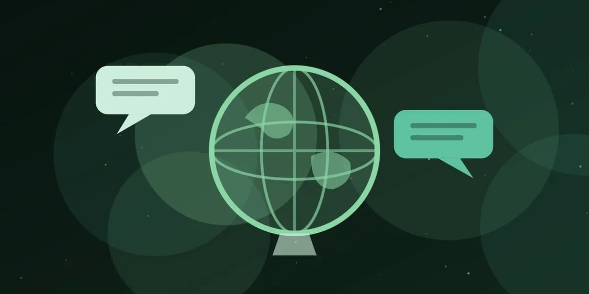 Ilustración de un globo terráqueo con dos bocadillos de conversación