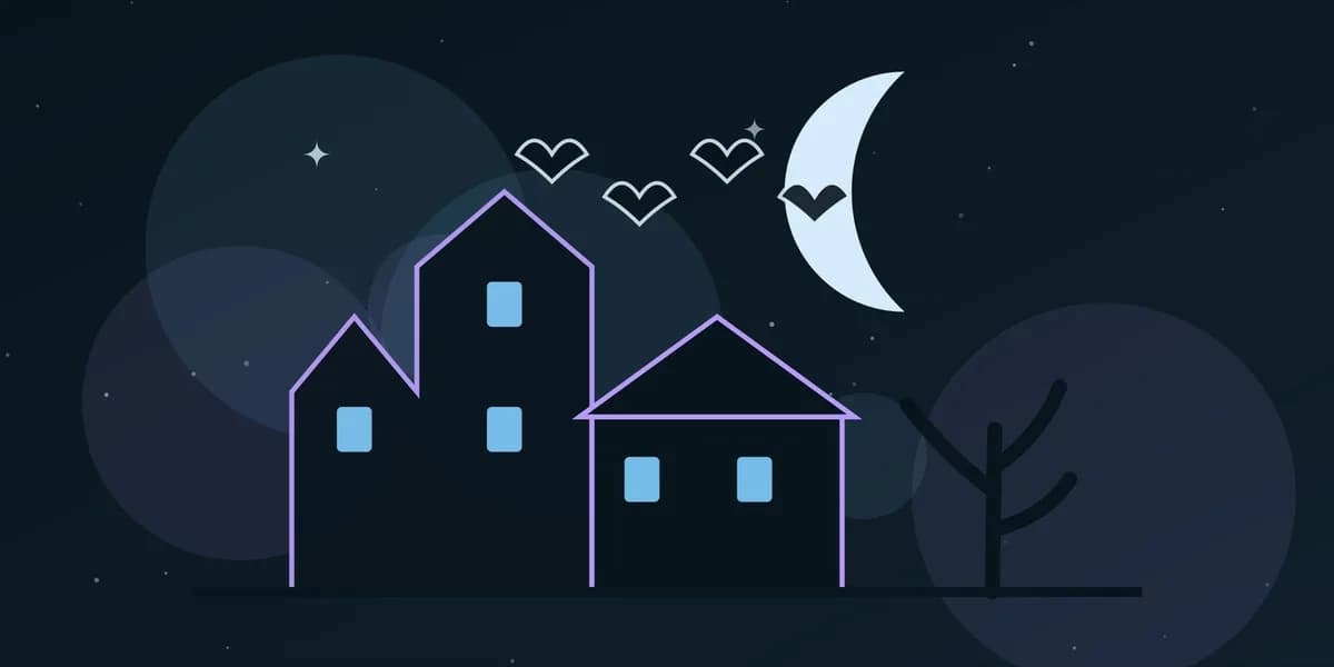 Ilustración de una casa encantada bajo la luna