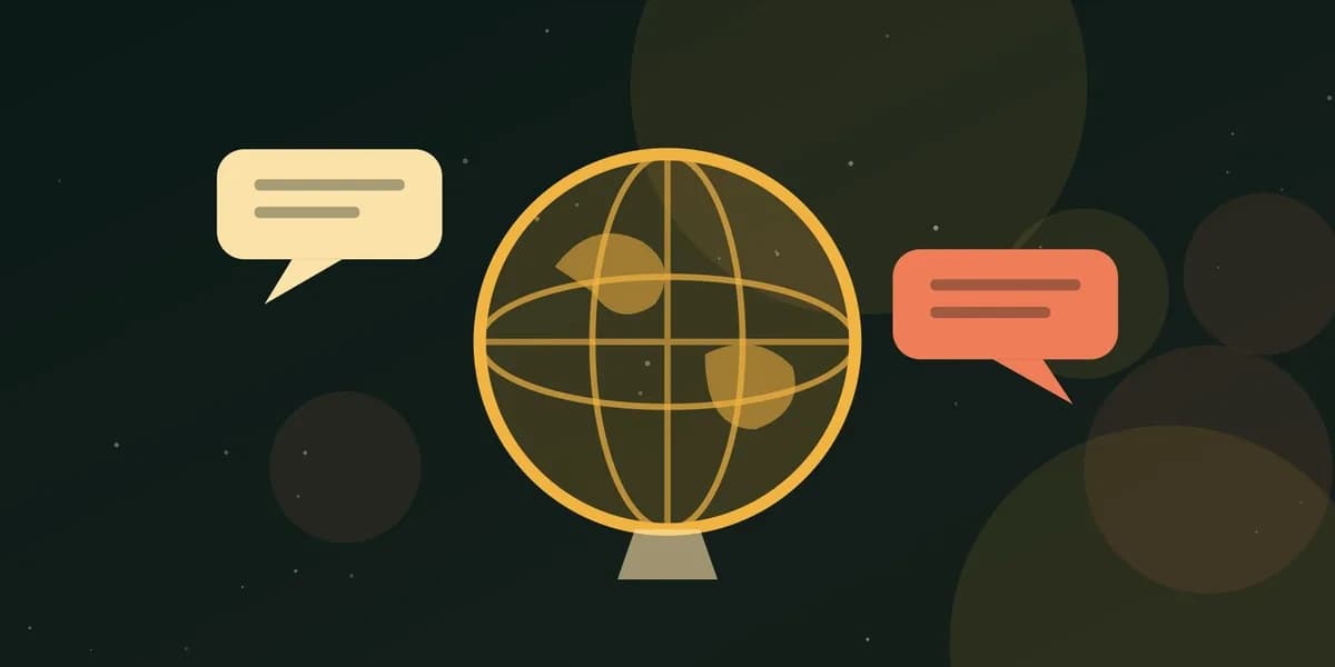 Ilustración de un globo terráqueo con dos bocadillos de conversación
