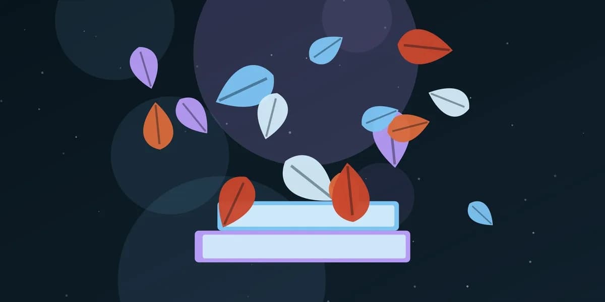 Ilustración de hojas de otoño cayendo sobre un libro