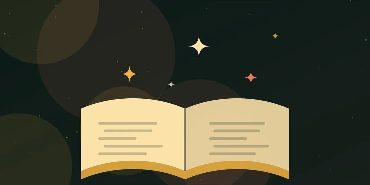 Ilustración de un libro abierto del que salen destellos