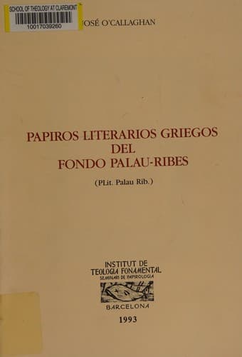 Portada de Papiros literarios griegos del fondo Palau-Ribes (Plit. Palau Rib.)