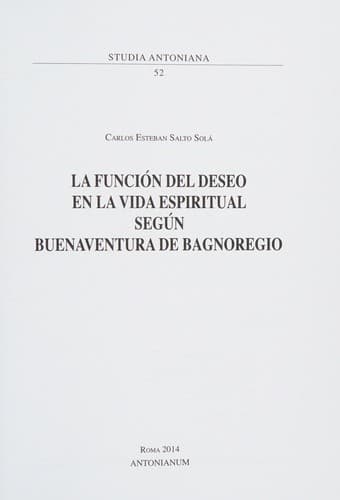 Portada de La función del deseo en la vida espiritual según Buenaventura de Bagnoregio