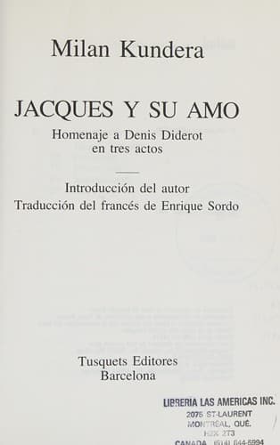 Portada de Jacques Y Su Amo/Jacques and His Master