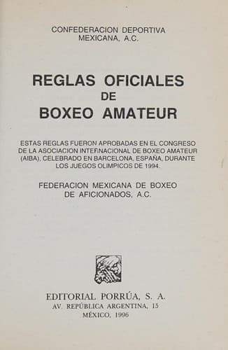Portada de Reglas oficiales de boxeo amateur