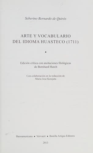 Portada de Arte y vocabulario del idioma huasteco (1711)