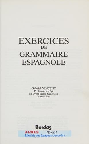 Portada de Exercices de grammaire espagnole