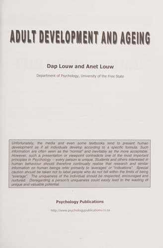 Portada de Adult development and ageing