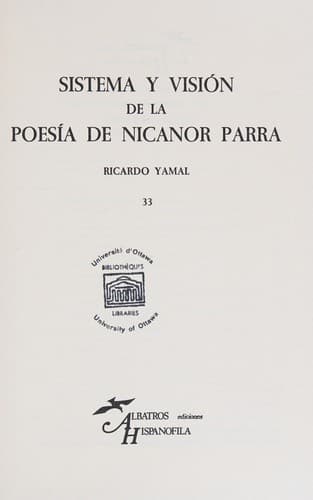 Portada de Sistema y visión de la poesía de Nicanor Parra