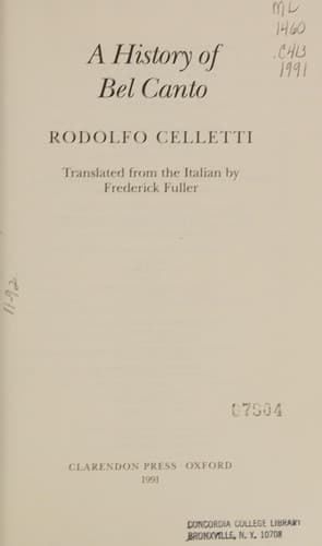 Portada de A history of bel canto