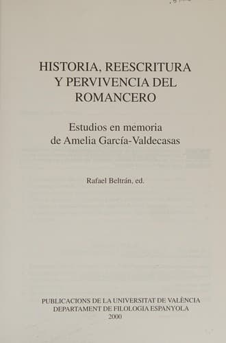 Portada de Historia, reescritura y pervivencia del romancero