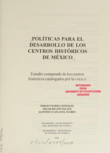 Portada de Políticas para el desarrollo de los centros históricos de México