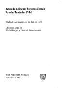 Portada de Actas del Coloquio Hispano-Alemán Ramón Menéndez Pidal