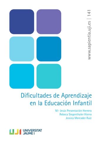 Portada de Dificultades de aprendizaje en educación infantil
