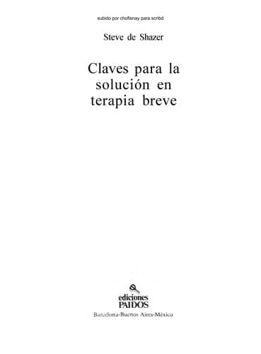 Portada de Claves para la solucion en terapia breve/ Keys of the Solution of Brief Therapy