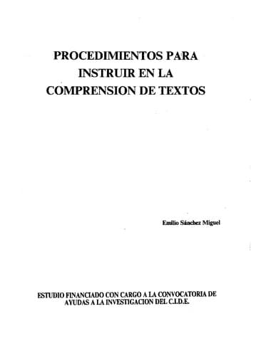 Portada de Procedimientos para instruir en la comprensión de textos