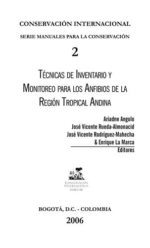 Portada de Tecnicas de inventario y monitoreo para los anfibios de la region tropical andina