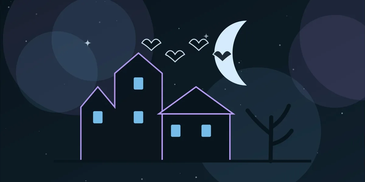 Ilustración de una casa encantada bajo la luna