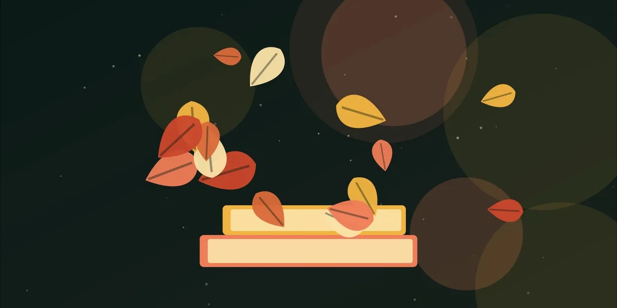 Ilustración de hojas de otoño cayendo sobre un libro